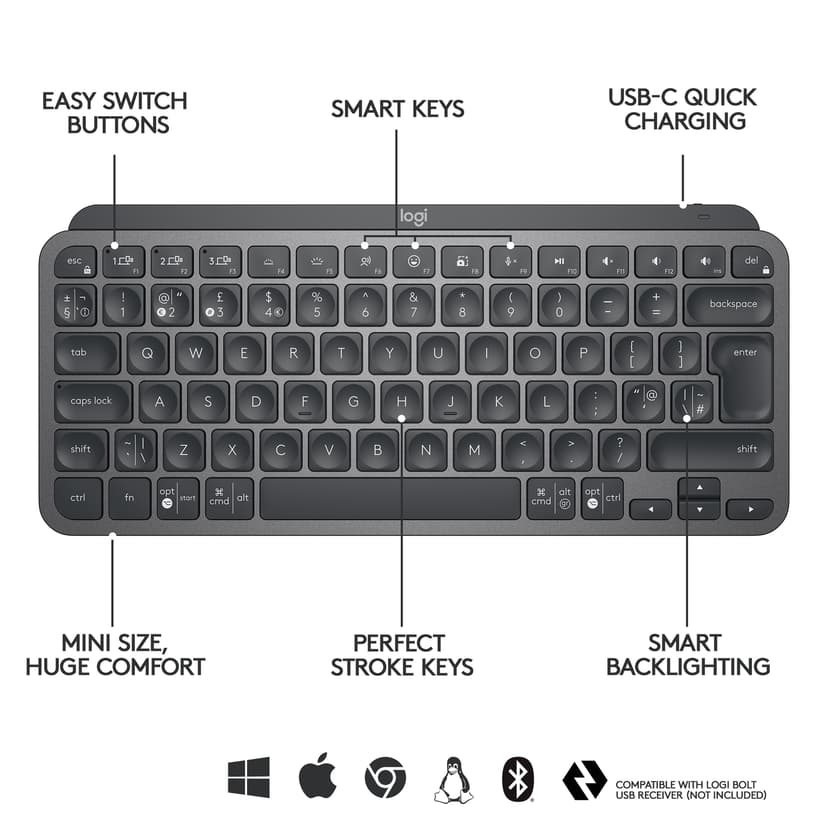 Logitech Mx Keys Mini Wireless Keyboard Graphite #us-int Draadloos US International
