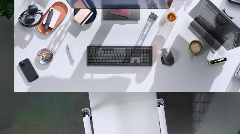 Logitech 920-010758 tastatur Kontor RF trådløs + Bluetooth QWERTY US International Grafitt, Grå Trådløs Logitech Linear US International