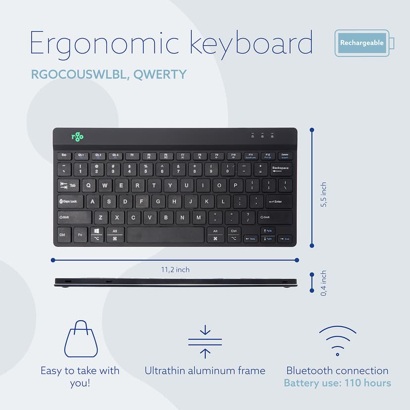 R-Go Tools Compact Break Ergonomic Trådløs Hollandsk Tastatur