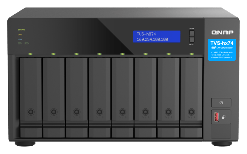 QNAP TVS-h874X NAS Tower Intel® Core™ i9 64 GB DDR4 0 TB QuTS hero musta