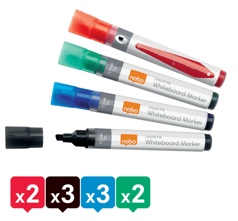 Nobo Pennor Flytende Blekk Meiselspiss 4mm Blandede Farger 10stk - Whiteboard