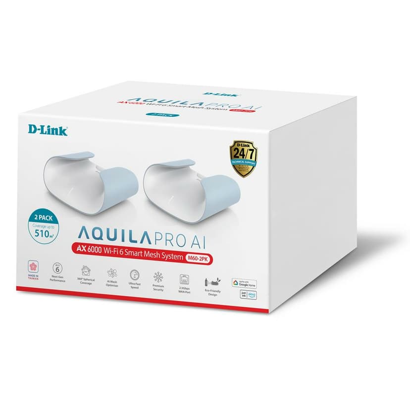 D-Link M60-2 mesh Wi-Fi-system Dual-band (2,4 GHz / 5 GHz) Wi-Fi 6 (802.11ax) Vit 4 Intern