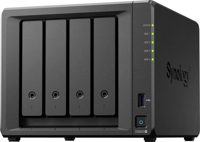 Synology DS925+ neljällä esiasennetulla 4TB-levyllä (yhteensä 16TB)