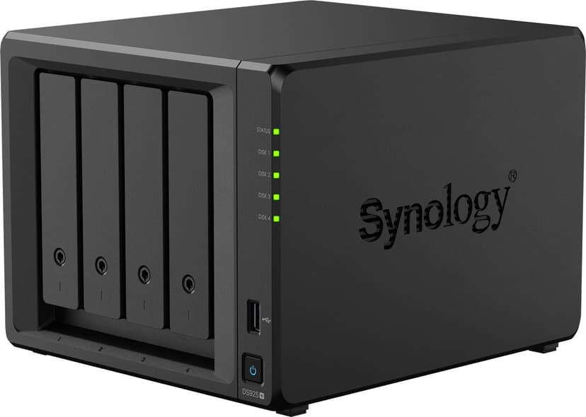 Synology DS925+ med fyra förinstallerade 6TB-enheter (totalt 24TB)