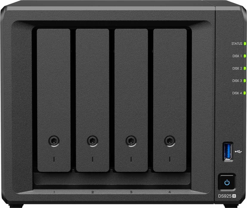 Synology DS925+ neljällä esiasennetulla 4TB-levyllä (yhteensä 16TB)