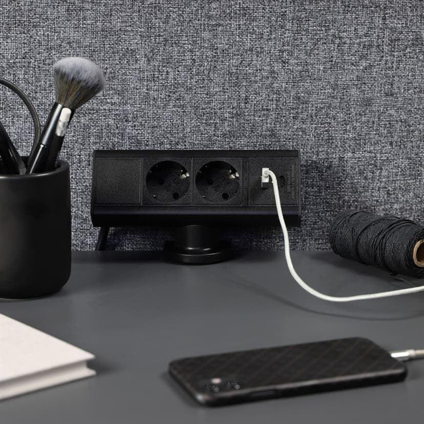 Axessline Desk - 2xEl 1xUSB-A 1xUSB-C Laddning Svart