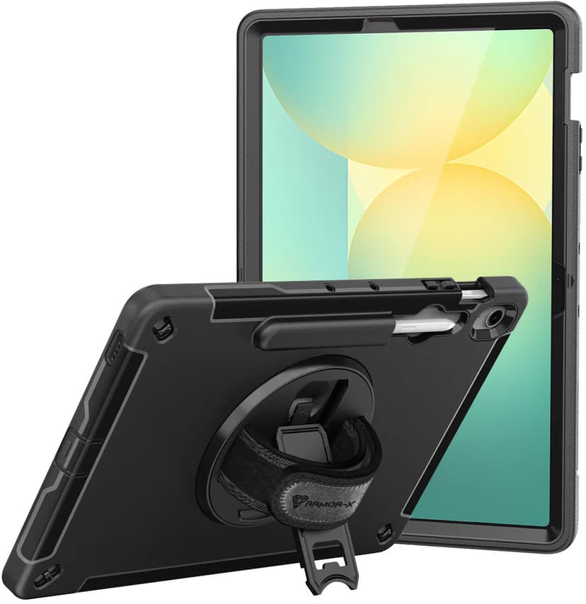 Armor-X Rainproof Military Grade Rugged Case With Hand Strap And Kick-stand Samsung Galaxy Tab S10 FE+ Svart