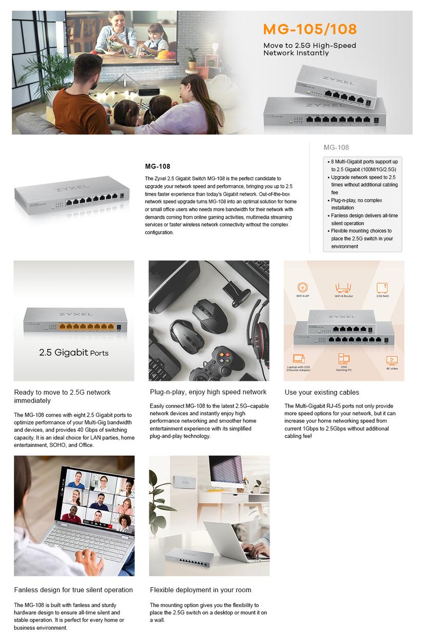 Zyxel MG-108 8-portars 2.5 Gigabit Switch