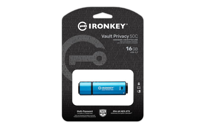 Kingston Ironkey Vault Privacy 50C 16GB USB-C Zwart, Blauw