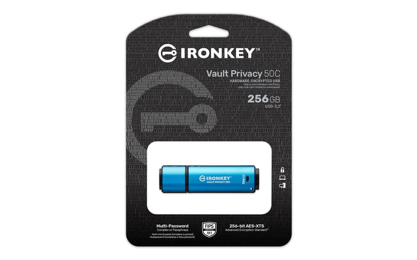 Kingston Ironkey Vault Privacy 50C 256GB USB-C Musta, Sininen