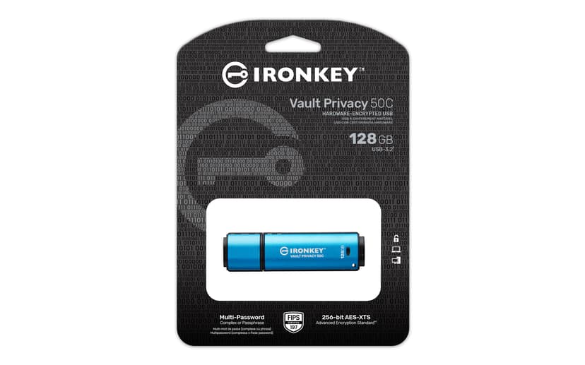 Kingston Ironkey Vault Privacy 50C 128GB USB-C Zwart, Blauw