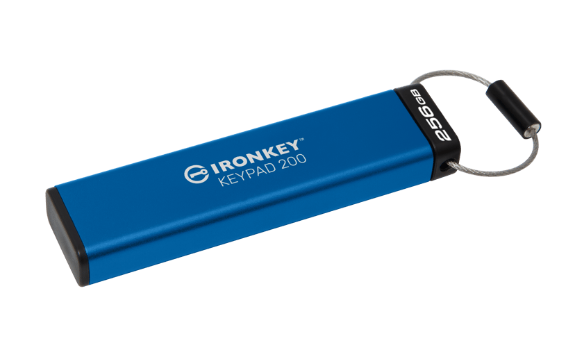 Kingston Technology IronKey 256 GB Keypad 200, FIPS 140-3, niv. 3 (afventer) AES-256 krypteret 256GB USB-A Blå
