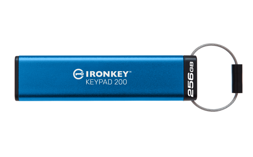Kingston Technology IronKey 256GB Keypad 200, FIPS 140-3 Lvl 3 (aangevraagd) AES-256 versleuteld 256GB USB-A Blauw