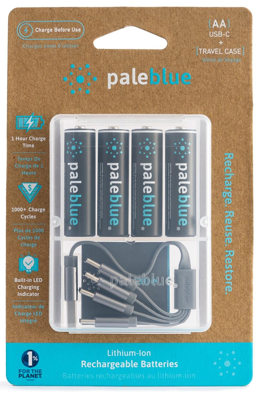 PALE BLUE Uppladdningsbart Batteri AA 4-Pack USB-C