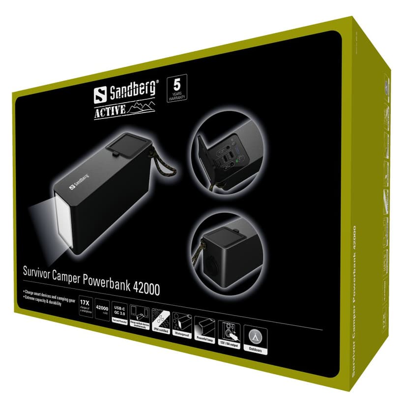 Sandberg Survivor Camper Powerbank 42000mAh Svart, Vit