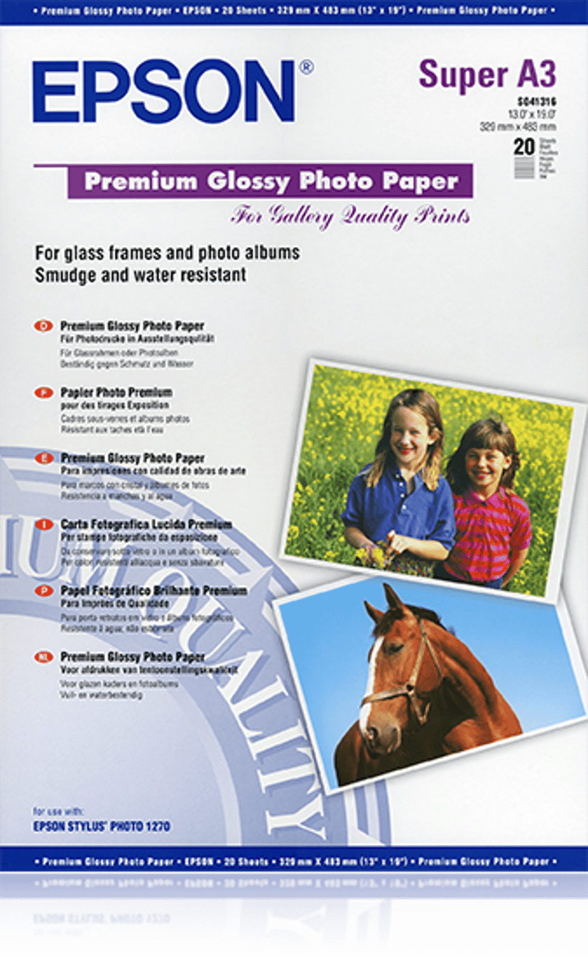 Epson Papper Photo Premium Glossy A3+ 20-Ark 255g