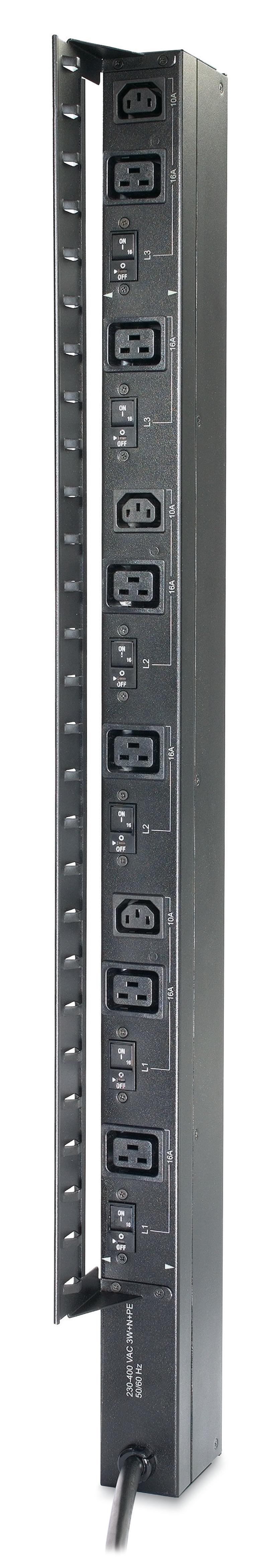 APC Rack PDU, Basic, ZeroU, 32A, 400V, (3x) C13 & (6x) C19, IEC 309 32A 3Fase stekker