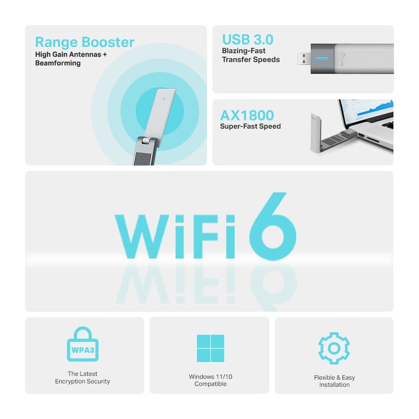 TP-Link Archer TX20UH AX1800 Högpresterande Dual Band WiFi 6 USB-adapter