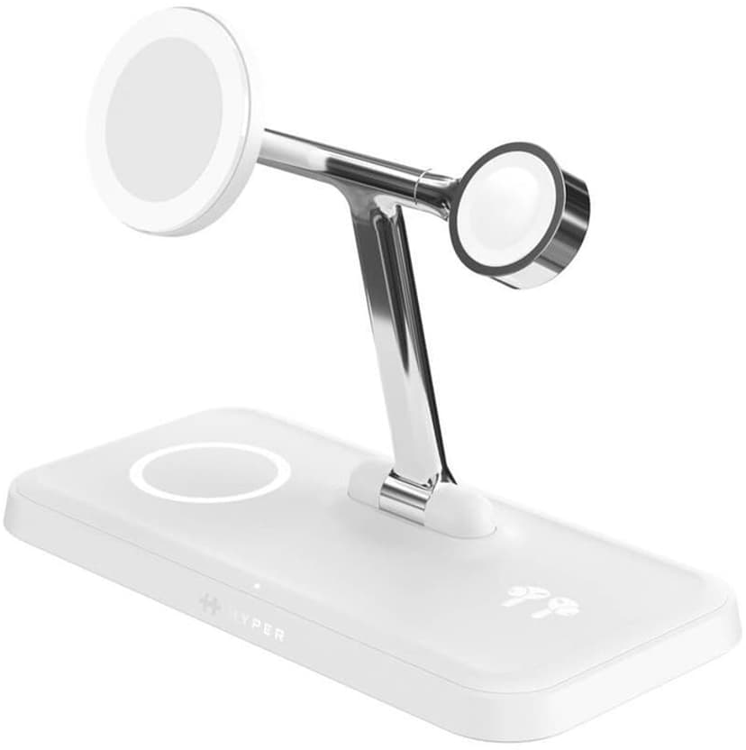 Targus HyperJuice Next Qi2 4-in-1 magneettinen latausteline Hopea, Valkoinen