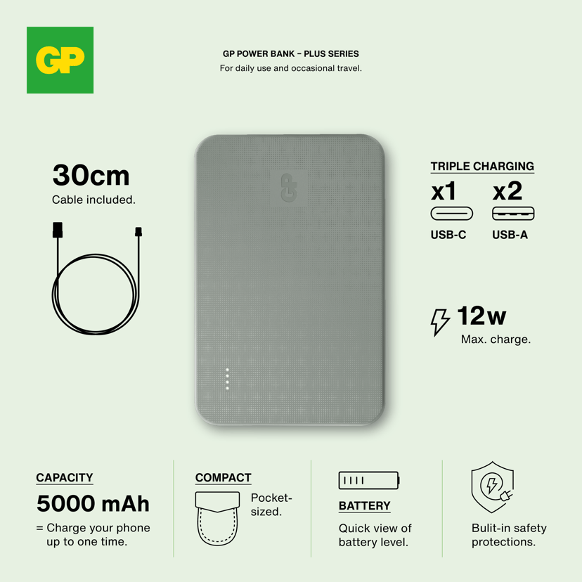 GP Powerbank Plus 5000mAh Grå 5000mAh Grå
