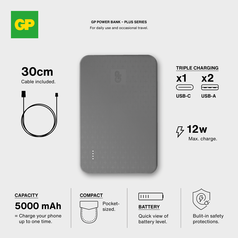 GP Powerbank Plus 5000mAh Svart 5000mAh Svart