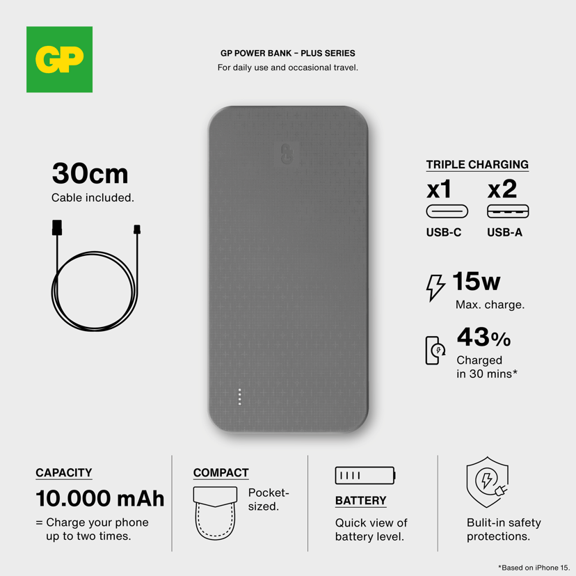 GP Powerbank Plus 10000mAh Musta 10000mAh Musta