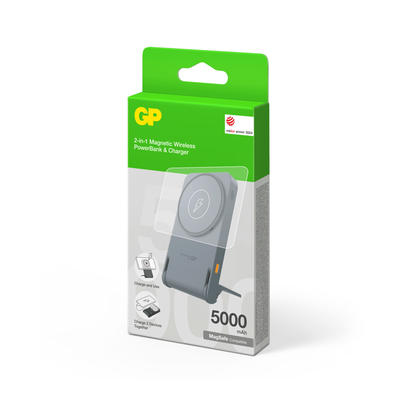 GP Magnetic Safe 2-in-1 Langaton Powerbank 5000mAh 5000mAh Antrasiitti harmaa
