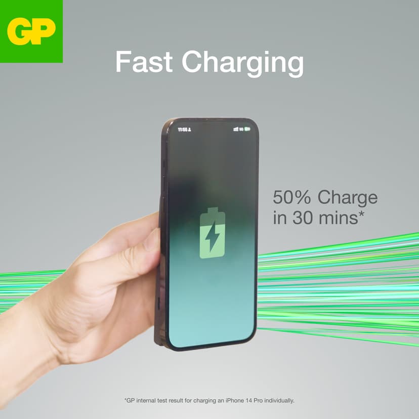 GP Magnetisk Safe 2-i-1 Trådløs Powerbank 5000 mAh 5000mAh Antrasittgrå