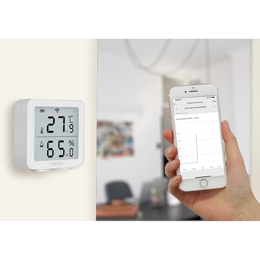 Thermo-Hygro-Messgerät Wi-Fi-Fernüberwachung per SmartLife App oder Google, Alexa (Strom & Licht