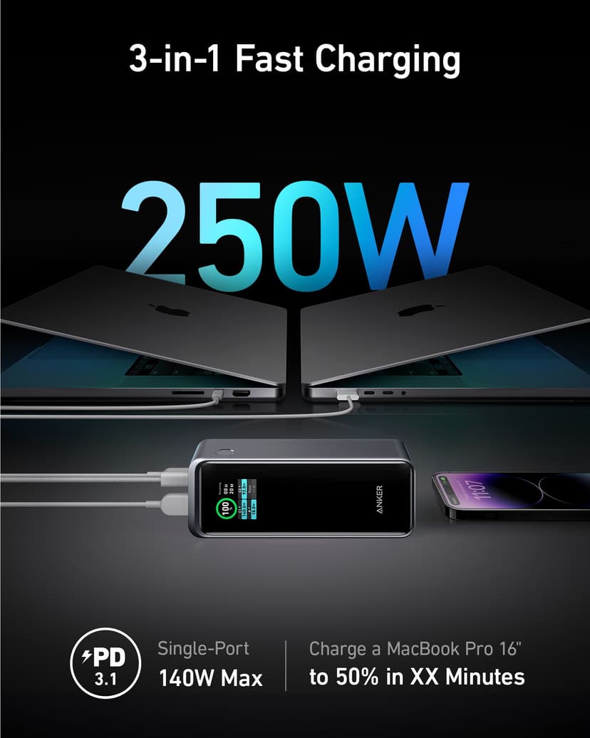 Anker Prime Powerbank 27650mAh Musta