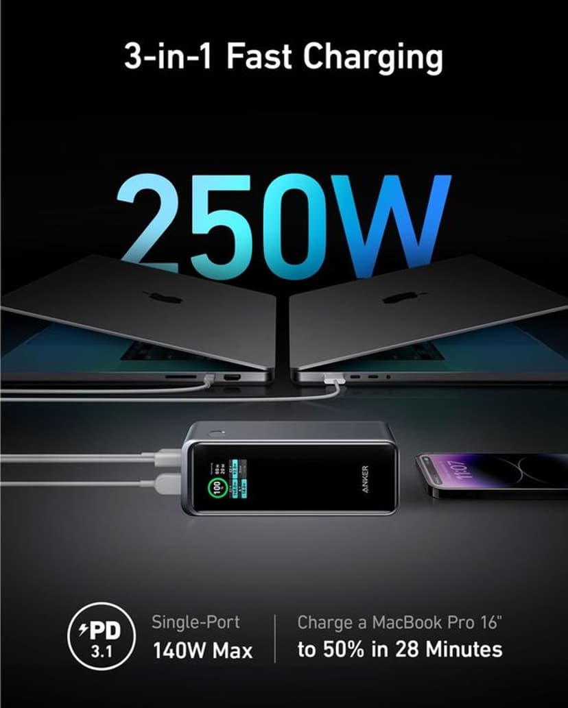 Anker Prime Powerbank 27650mAh Musta