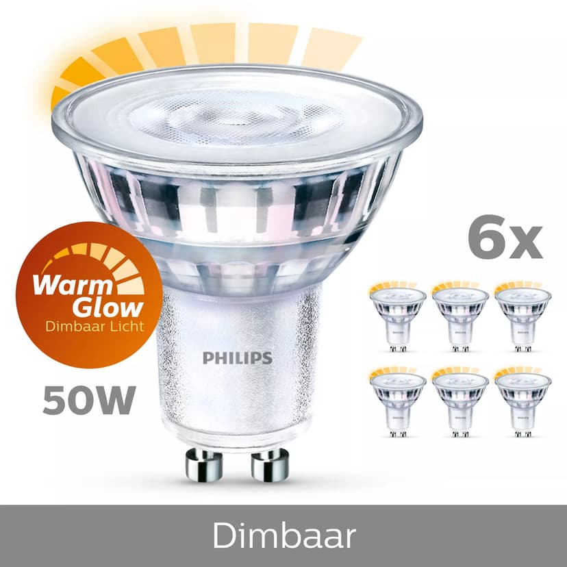 Philips LED GU10 3.8 W (50 W) Dimbaar Warmwit 6-Pack