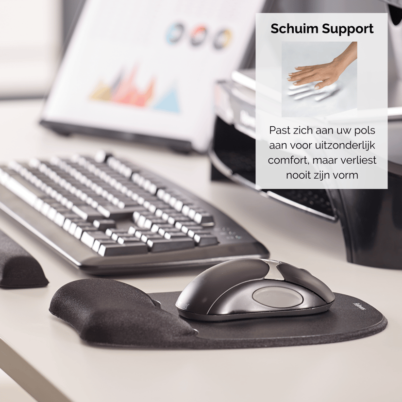 Fellowes Zwarte Geheugen Schuim Muismat met Polsteun
