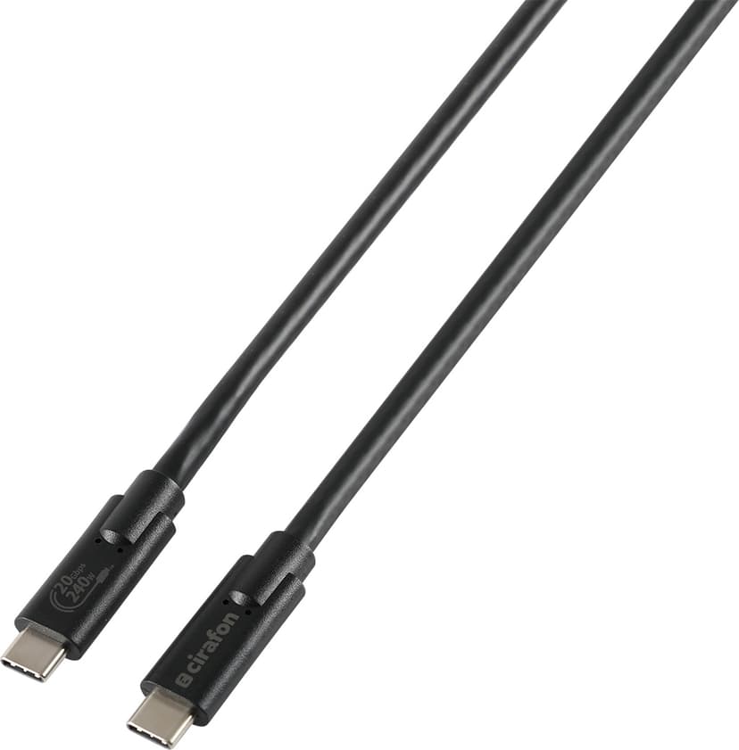 Cirafon USB-C–USB-C Silikonikaapeli – 240W, 20Gbps 3m Musta
