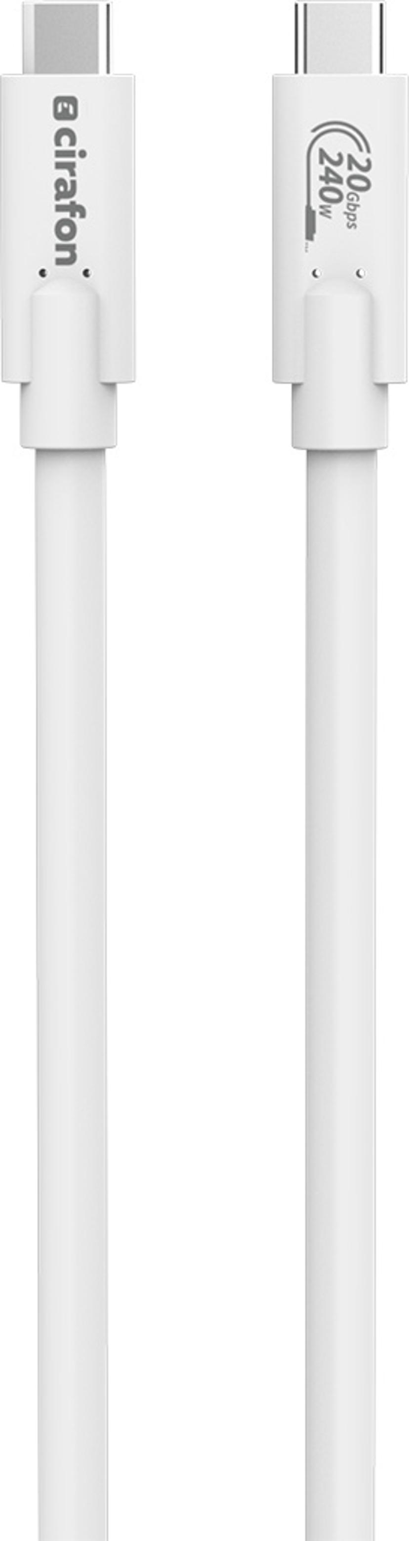 Cirafon USB-C til USB-C Silikonkabel – 240W, 20Gbps 3m Hvid