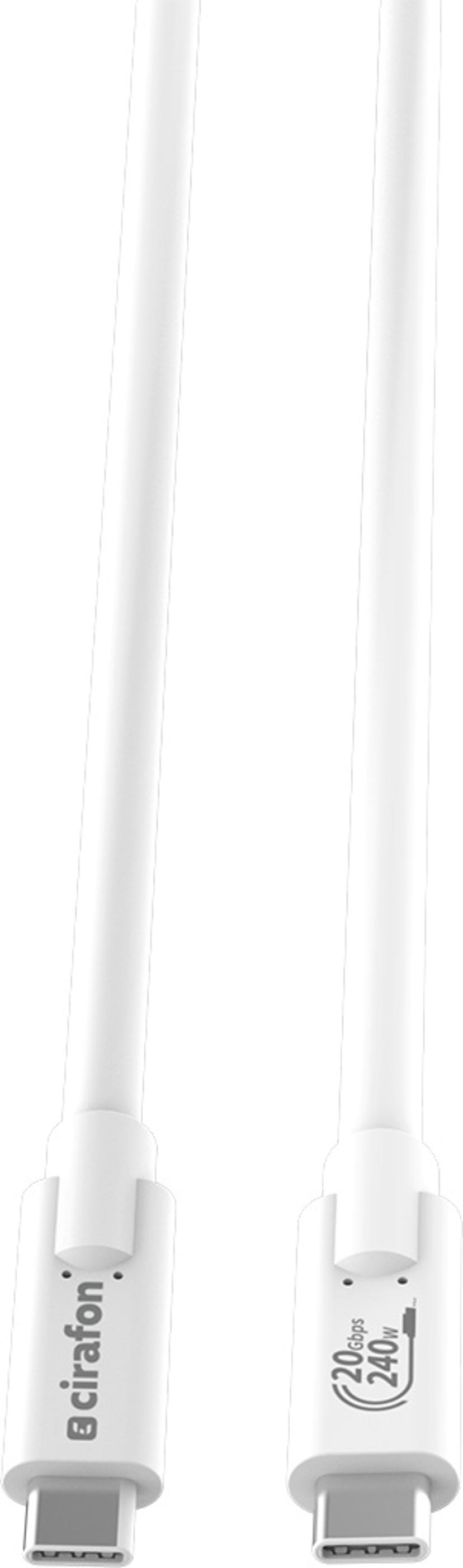 Cirafon USB-C til USB-C Silikonkabel – 240W, 20Gbps 3m Hvid