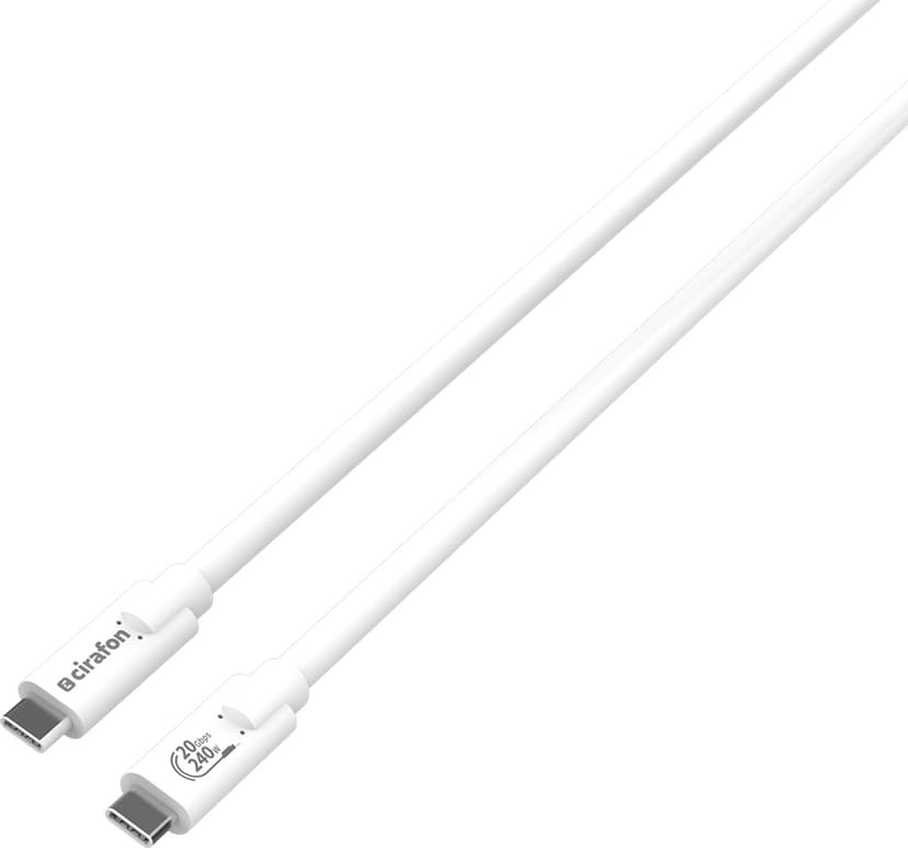 Cirafon USB-C til USB-C Silikonkabel – 240W, 20Gbps 3m Hvid