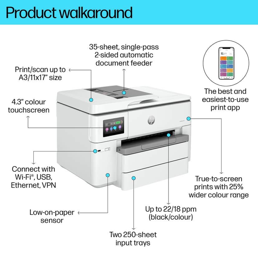 HP OfficeJet Pro 9730E Wide A3 - (Fyndvara klass 2)