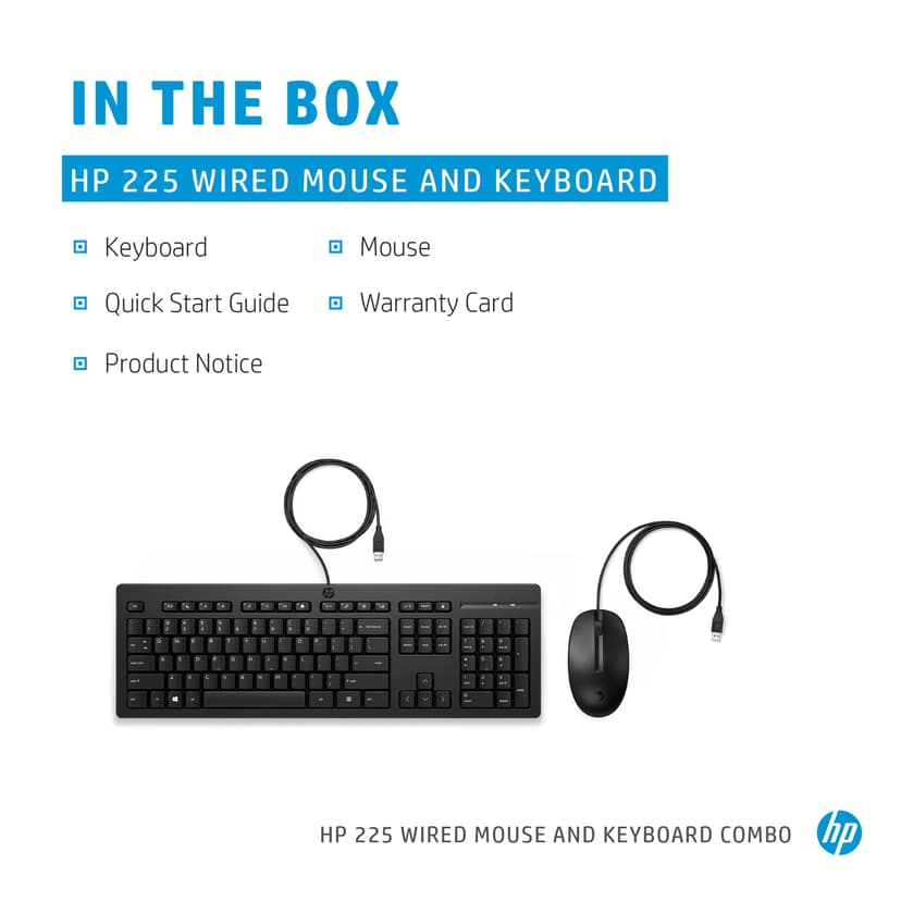 HP 225 muis en toetsenbord met kabel Bedraad Engels