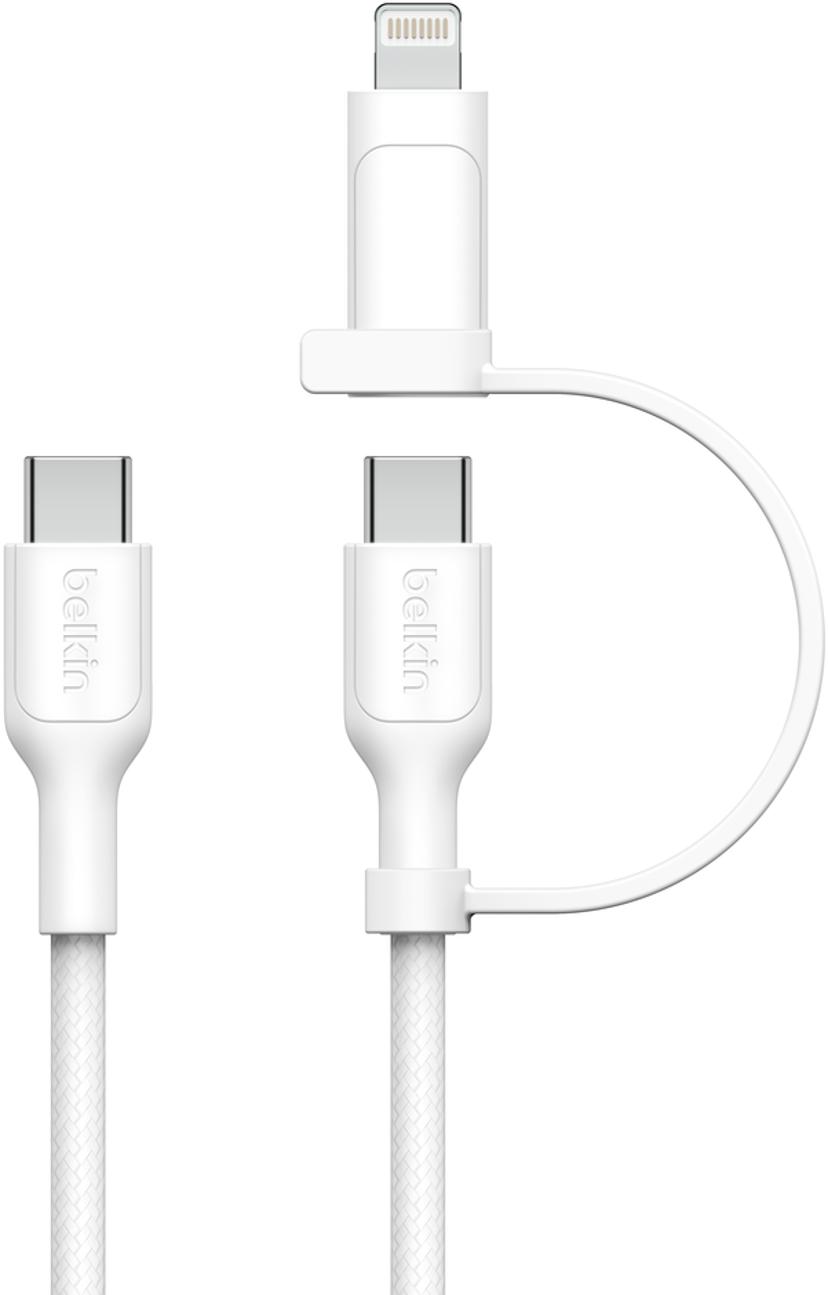 Belkin 2-in-1 USB-C and Lightning Cable 1.5m USB-C USB-C, Lightning Valkoinen