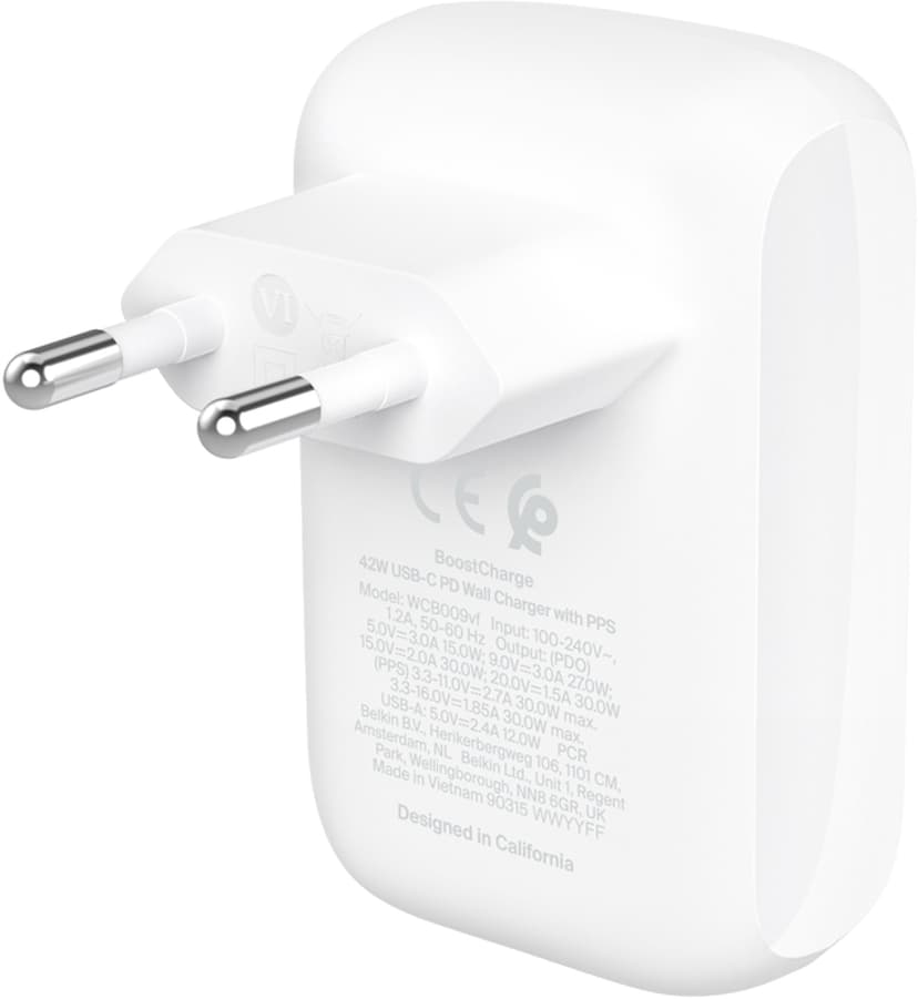 Belkin Wall Charger 42-30W USB-C PD PPS + 12W Dual USB-A Vit