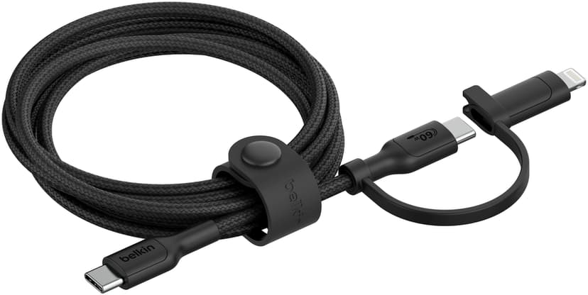 Belkin 2-in-1 USB-C and Lightning Cable 1.5m USB-C USB-C, Lightning Svart