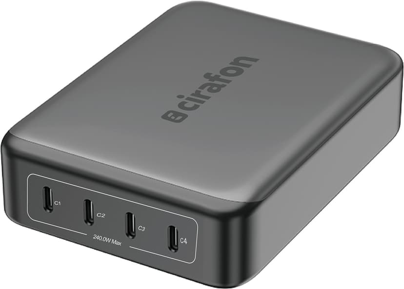 Cirafon 240W USB-C Multiport Charger - Fast Charging for Laptop & Mobile 1m 240W Grå