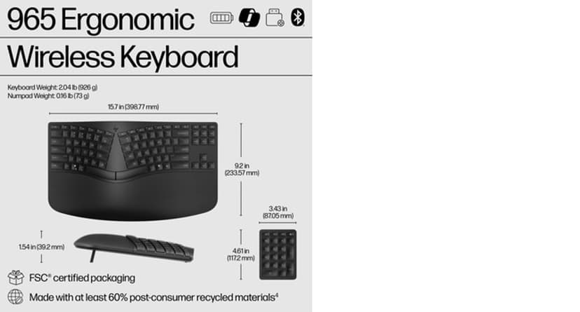 HP 965 Ergonomic Wireless Keyboard Draadloos Engels
