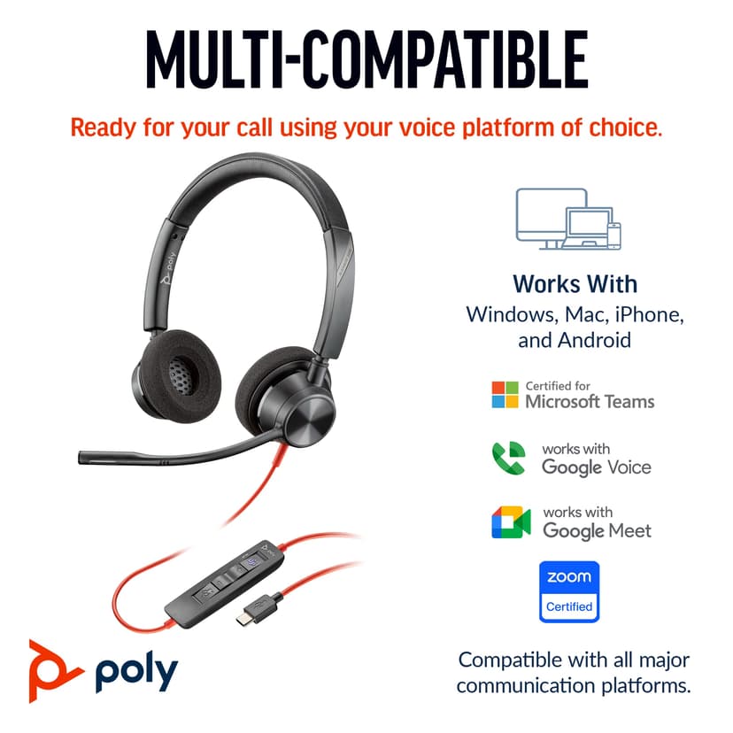 HP Poly Blackwire 3320 Stereo USB-C Headset + USB-C/A-adapter USB Type-C Svart
