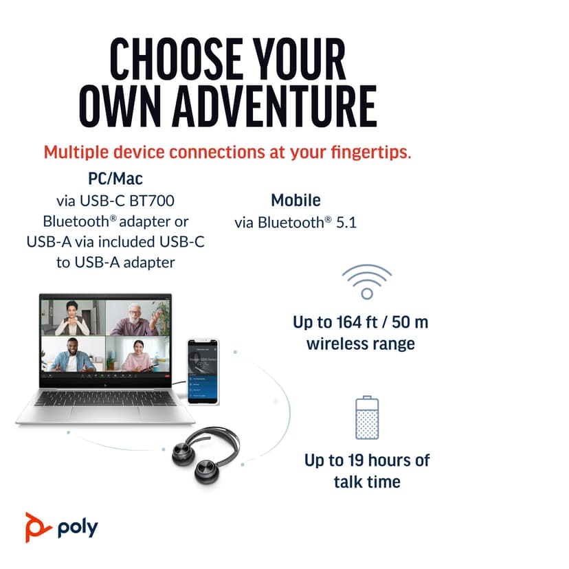 HP Poly Voyager Focus 2 UC, Microsoft Teams Musta