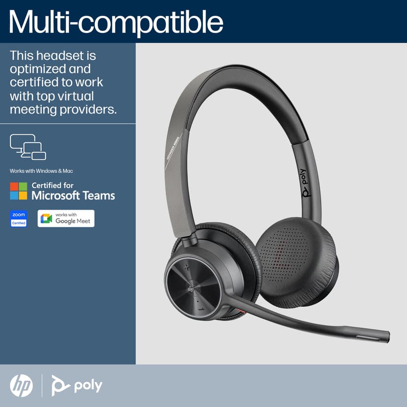 HP Poly Voyager 4320 med laddningsställ USB Type-A Microsoft Teams Svart