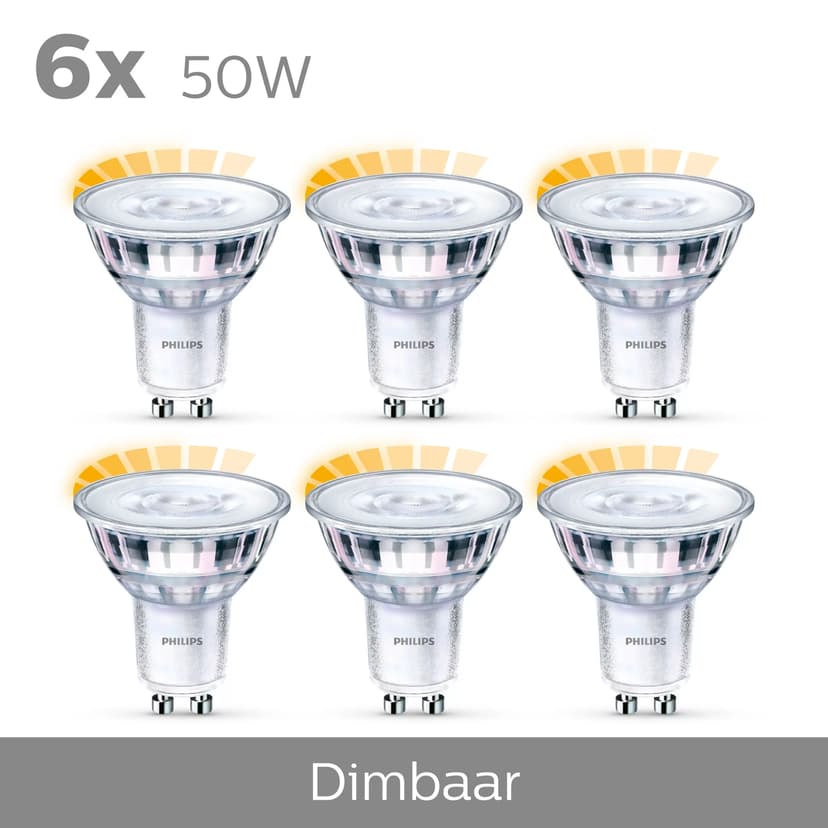 Philips LED GU10 3.8 W (50 W) Dimbaar Warmwit 6-Pack