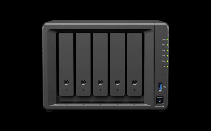 Synology DiskStation DS1525+ datalagringsserver NAS Ryzen Embedded V1500B 8 GB DDR4 0 TB Sort