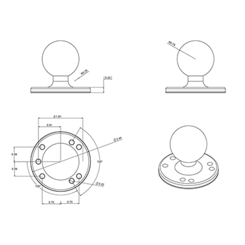 Ram Mounts Ram Mount Ball C-størrelse 1,5", 2,5" Rund
